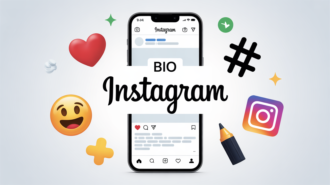Visuel bio Instagram smartphone et symboles sociaux
