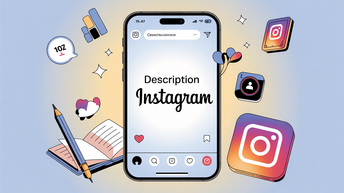 Illustration smartphone reseaux sociaux description Instagram