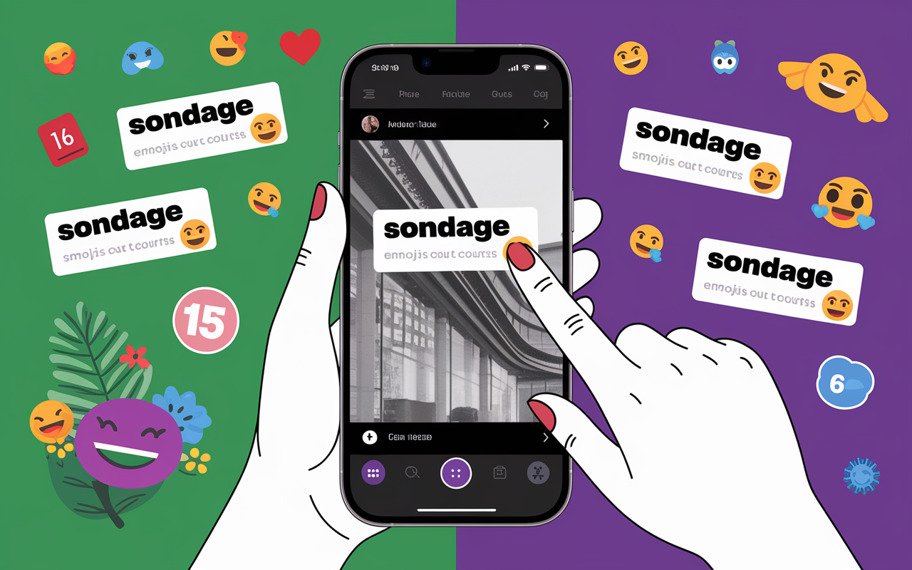 sticker sondage Snapchat sur smartphone options emojis courte