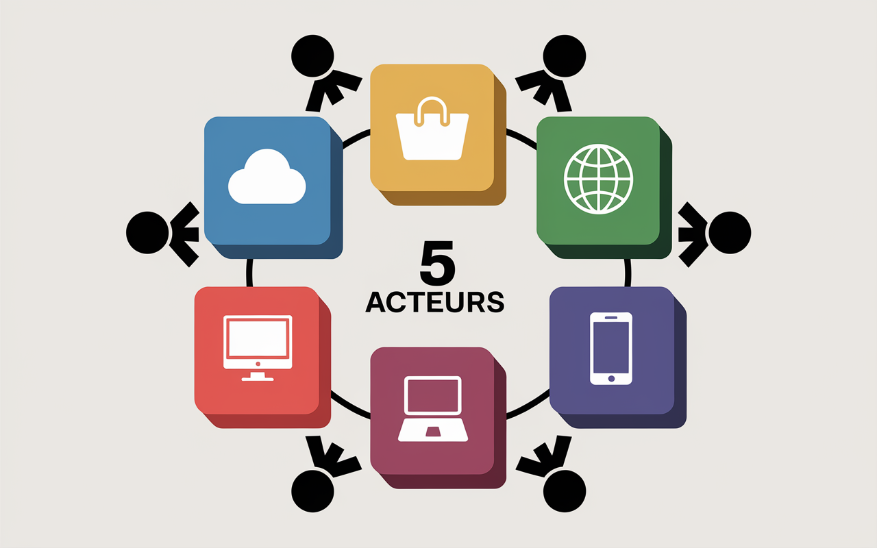 Illustration GAFAM geants web icones connectes