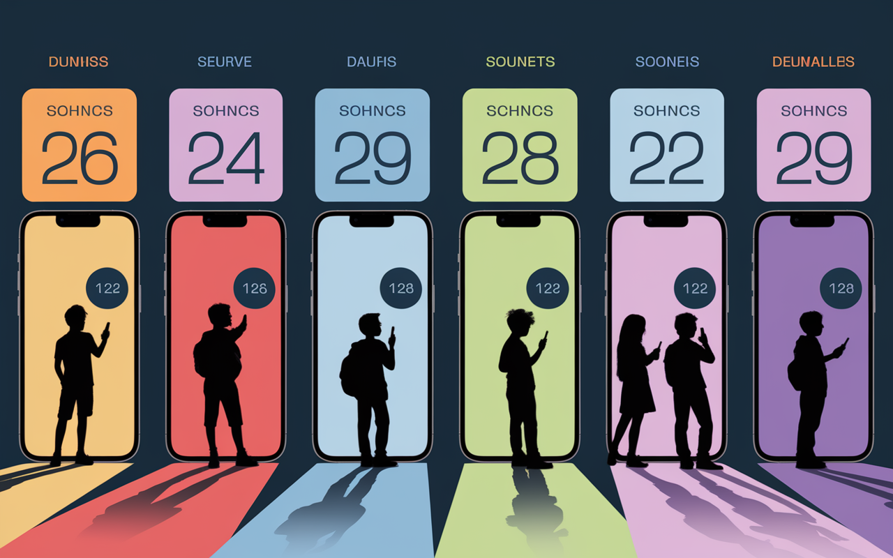 Tableau heures optimales TikTok avec silhouettes jeunes