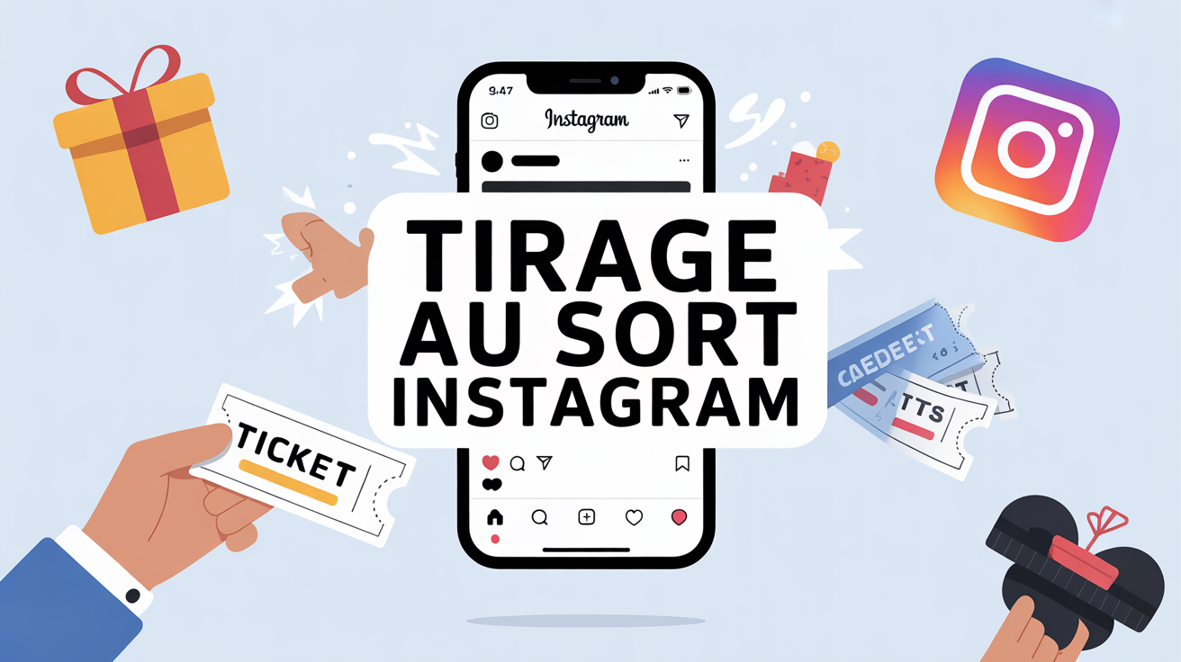 Illustration tirage au sort Instagram smartphone icones