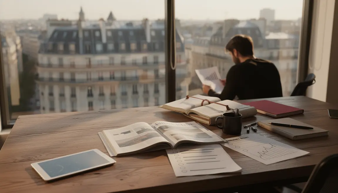 Bureau moderne avec fiches pratiques et outils visuels du Business Mag Entreprendre