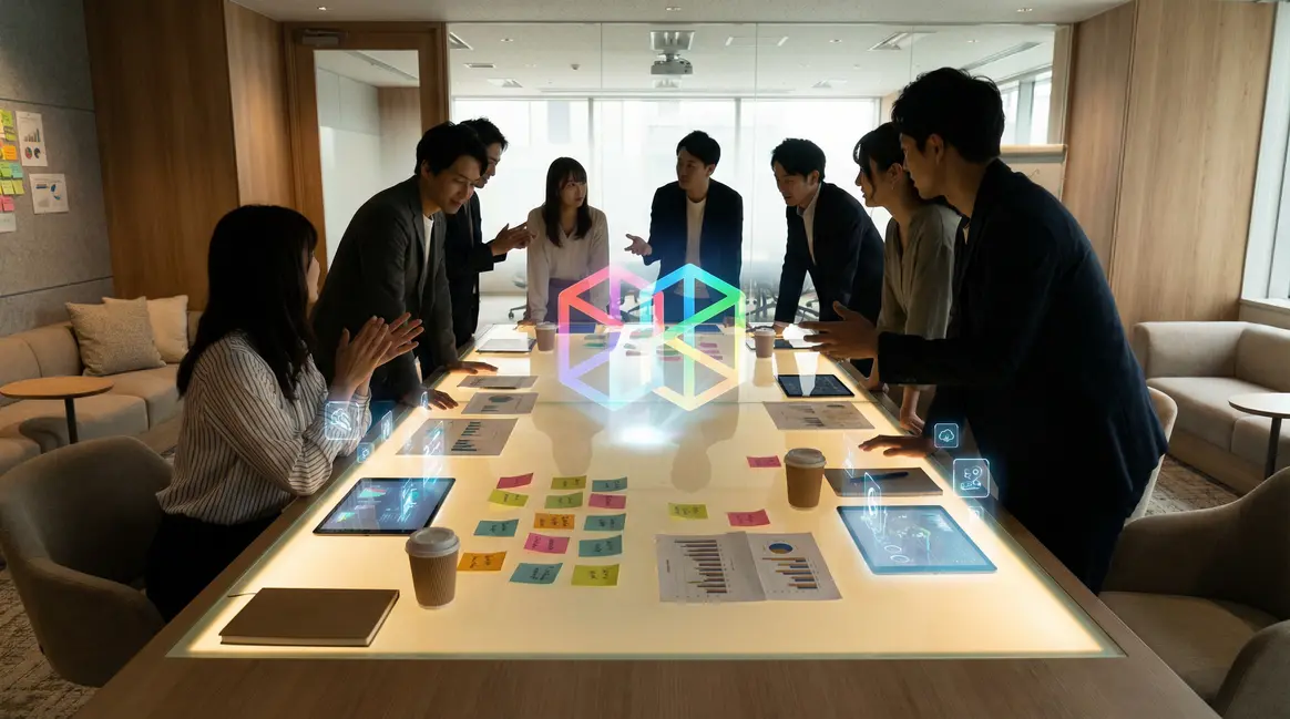 Table de reunion moderne brainstorming marketing creatif