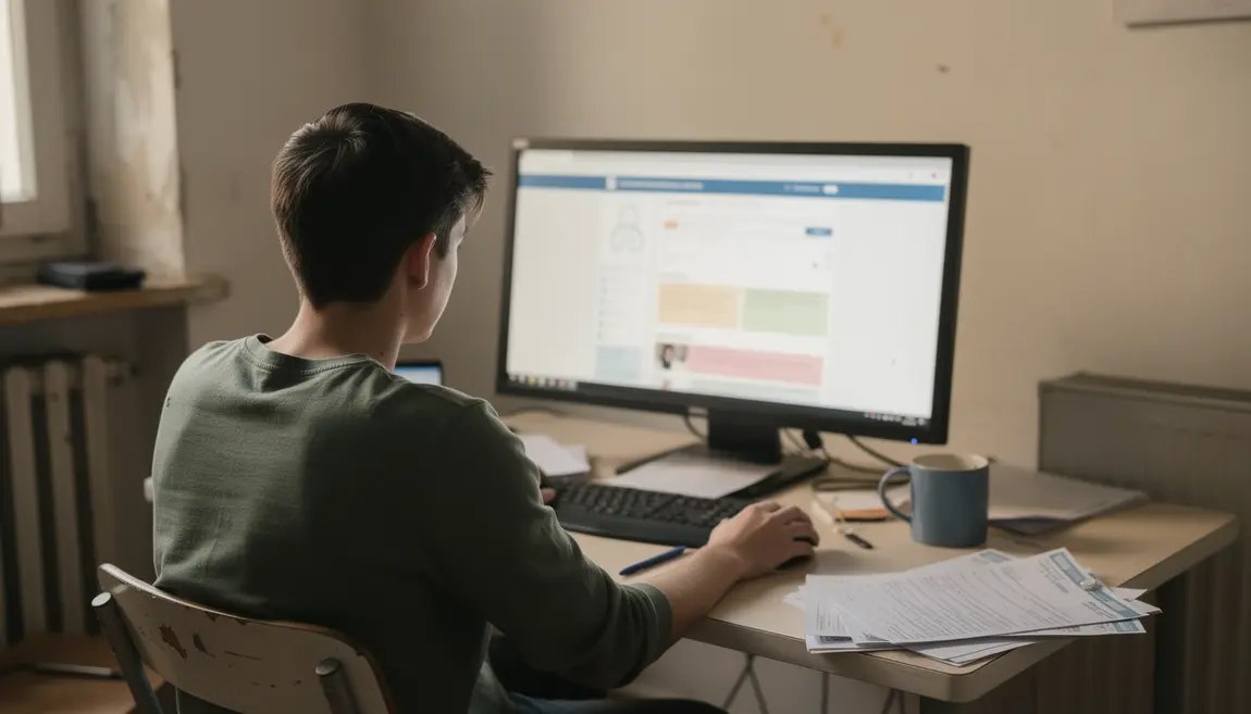 Jeune sur ordinateur dossier prime d’activité alternance