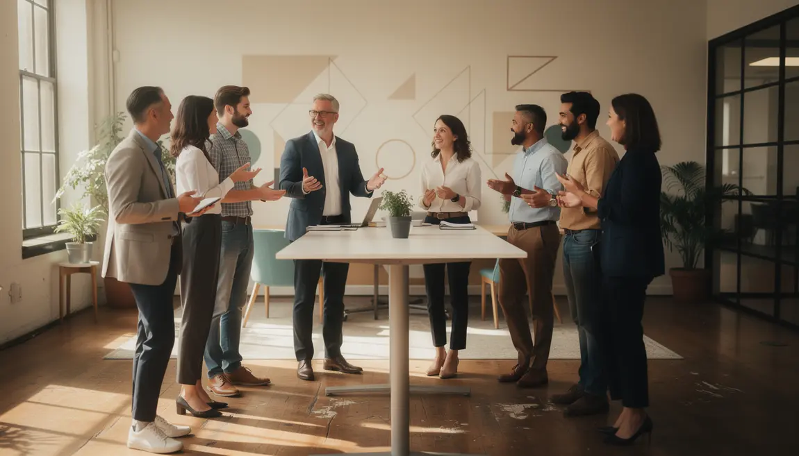 Scène de discussion entrepreneurs réseautage moderne