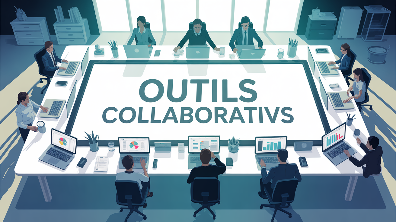 Illustration équipe outils collaboratif moderne