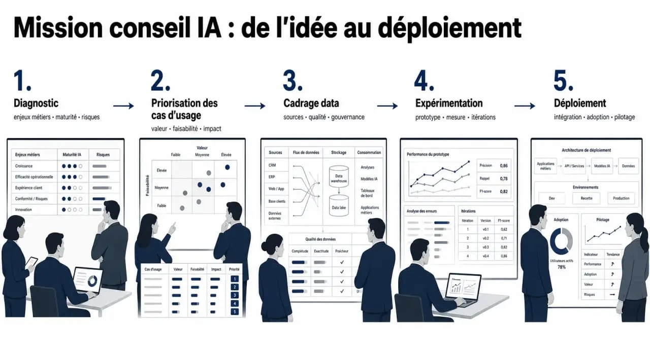 Conseil en intelligence artificielle : processus de mission en cinq étapes