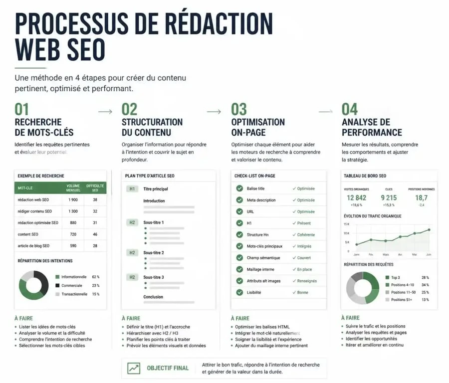 Processus de travail d'un rédacteur web SEO freelance pour optimiser un contenu